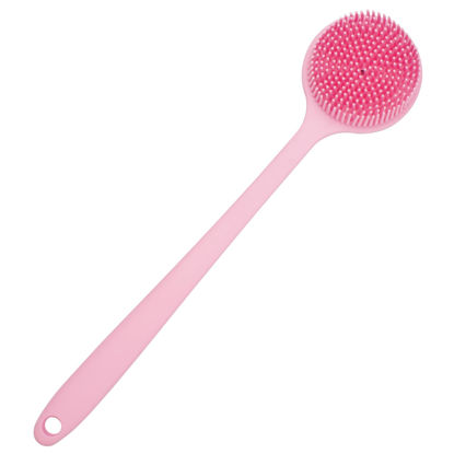 Picture of DNC Soft Silicone Back Scrubber Shower Bath Body Brush with Long Handle (Pink)