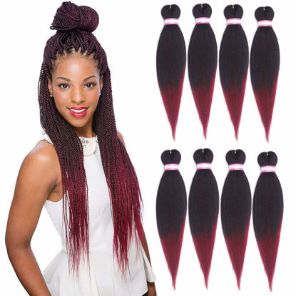 Picture of Dorsanee Ombre Burgundy Braiding Hair Pre Stretched 24 Inch 8 Packs Braiding Hair Extensions for Crochet Box Braids Twists Locs Hair Itch Free Soft Yaki Texture Hot Water Setting (24inch,#1B/Bug)