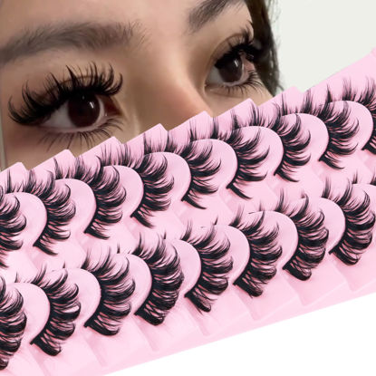 Picture of False Eyelashes Manga Lashes 10 Pairs False Eyelashes Japanese Style D Curl Anime Lashes Natural Cosplay Lashes Natural Look 15 MM Wispy Faux Mink Lashes Full Strip Doll Lashes by FANXITON