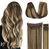Picture of GOO GOO Wire Hair Extensions Human Hair, 4/27/4 Chocolate Brown with Caramel Blonde Balayage 14inch 105g, Invisible Wire Hair Extensions with Transparent, Seamless Fish Line Hairpiece