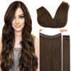 Picture of GOO GOO Wire Hair Extensions Human Hair, 4A Chocolate Brown Natural 12inch 100g, Invisible Wire Hair Extensions with Transparent, Seamless Fish Line Hairpiece