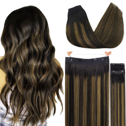 Picture of GOO GOO Wire Hair Extensions Human Hair, 1B/6/1B Natural Black with Chestnut Brown Balayage 12inch 100g, Invisible Wire Hair Extensions with Transparent, Seamless Fish Line Hairpiece