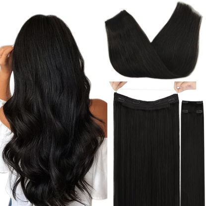 Picture of GOO GOO Wire Hair Extensions Human Hair, 1B Natural black Natural 12inch 100g, Invisible Wire Hair Extensions with Transparent, Seamless Fish Line Hairpiece