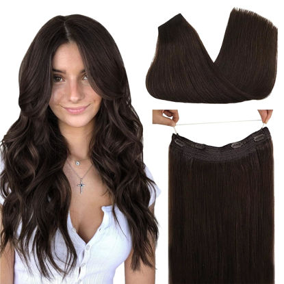 Picture of GOO GOO Wire Hair Extensions Human Hair, 2A Light Brown Natural 18inch 95g, Invisible Wire Hair Extensions with Transparent, Seamless Fish Line Hairpiece