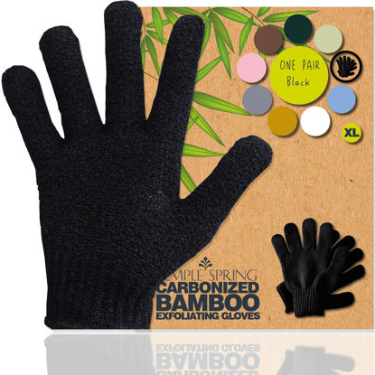 Picture of Temple Spring Exfoliating Gloves - Rayon Bamboo Bath/Shower Gloves, Bath Gloves for Shower Exfoliating and Ingrown Hair/Dead Skin Remover - Exfoliator Mitt Scrub Gloves - XL BLACK