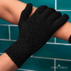 Picture of Temple Spring Exfoliating Gloves - Rayon Bamboo Bath/Shower Gloves, Bath Gloves for Shower Exfoliating and Ingrown Hair/Dead Skin Remover - Exfoliator Mitt Scrub Gloves - XL BLACK