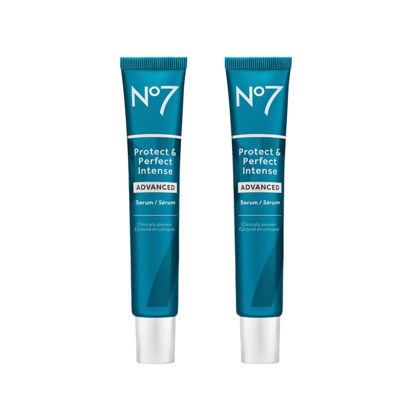 Picture of No7 Protect & Perfect Intense Advanced Serum - Rice Protein & Alfalfa Complex for Fine Lines and Wrinkles - Anti-Aging Facial Serum with Matrix 3000+ Technology (2 pack, 1.69 Fl Oz each)