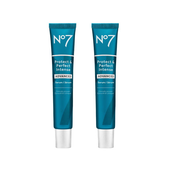 Picture of No7 Protect & Perfect Intense Advanced Serum - Rice Protein & Alfalfa Complex for Fine Lines and Wrinkles - Anti-Aging Facial Serum with Matrix 3000+ Technology (2 pack, 1.69 Fl Oz each)