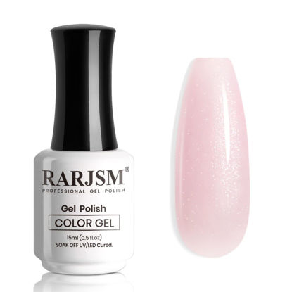 Picture of RARJSM Nude Gel Nail Polish Silver Glitter Pale Pink Neutral Color Shimmer Pigment Skin Tone Gel Polish 15ml Sparkle Sheer Pink Natural Soak off UV LED Cured for Home Salon DIY Nail Art Single Bottle