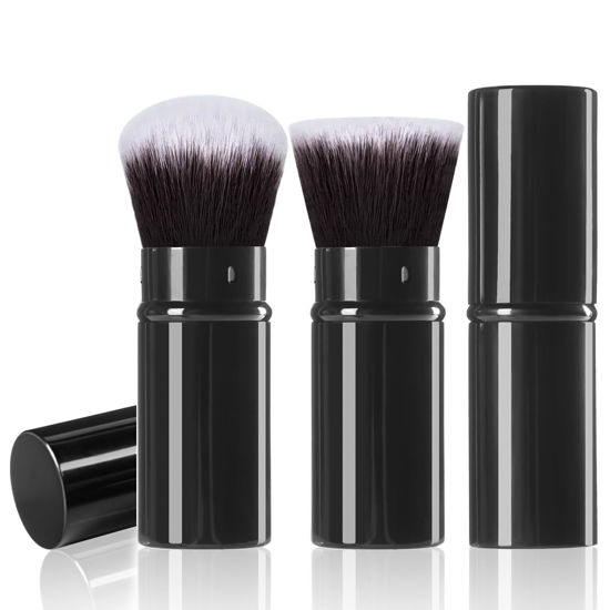 Picture of Keriloo Retractable Makeup Brush 2 Pack, Travel Kabuki Powder Foundation Makeup Brush Face Blush Brushes for Blending Liquid, Blush, Bronzer, Buffing, Sunscreen,Flawless Cosmetics