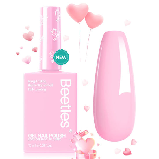 Picture of Beetles Pink Gel Nail Polish 15ml, Valentines Day Gifts for Her Baby Pink Soak Off UV LED Gel Polish High Gloss for Manicure Nail Art for Salon & DIY Colorful Bottle Gel
