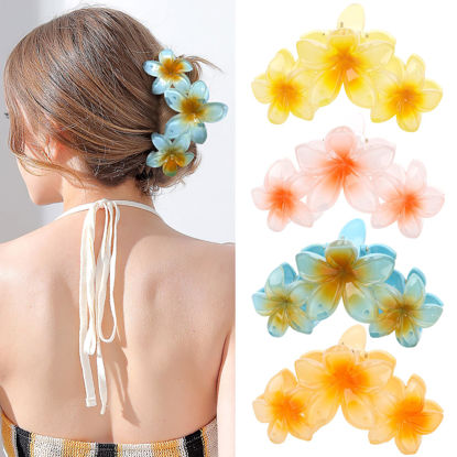 Picture of 4PCS Cute Large Hair Clips for Thick Hair, Strong Hold Flower Beach Hair Accessories for Women and Girls (Colorful)