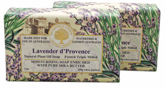 Picture of Wavertree & London Lavender Scented Natural Soap (2 Bars), 7oz Moisturizing French Triple Milled Soap Bars enriched with shea butter - Pure Plant Oil Bath & Body Soap for All Skin Types