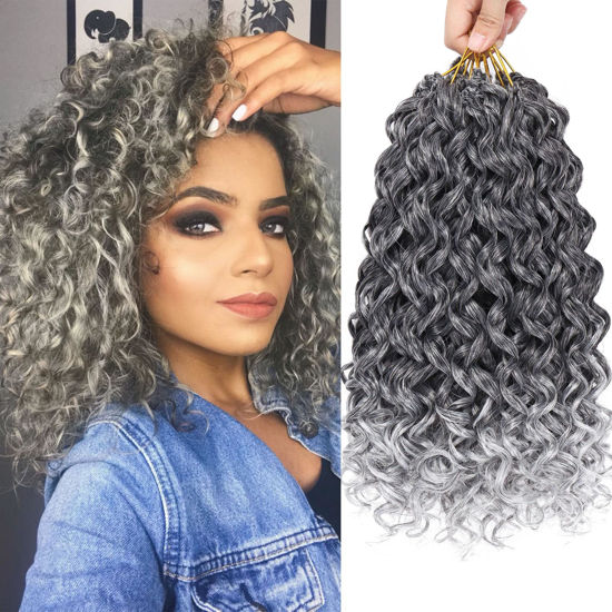 Picture of 7 Packs GoGo Curl Crochet Hair 14 Inch Short Curly Crochet Hair for Women Beach Curl Water Wave Deep Twist Crochet Braids Synthetic Braiding Hair Extensions(14 Inch, TGRAY)