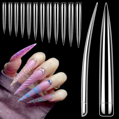 Picture of XXXXL Extra Long Nail Tips, BORNBYME Clear Stright Stiletto Nail Tips Acrylic Full Nail Tips 120 PCS