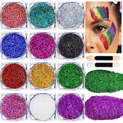 Picture of Teenitor Face Glitter Body Glitter Makeup Festival Glitter Gel, 12 Colors Face and Body Glitter Gel for Halloween Makeup, Hair Glitter Gel, Fine Glitter Gel Makeup, Glitter for Face and Hair