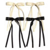 Picture of 4pcs Hair Clips for Women Tassel Ribbon Bowknot With Long Tail, Clip Girl, Solid Accessories Barrettes Claw Bow (Black&Beige)