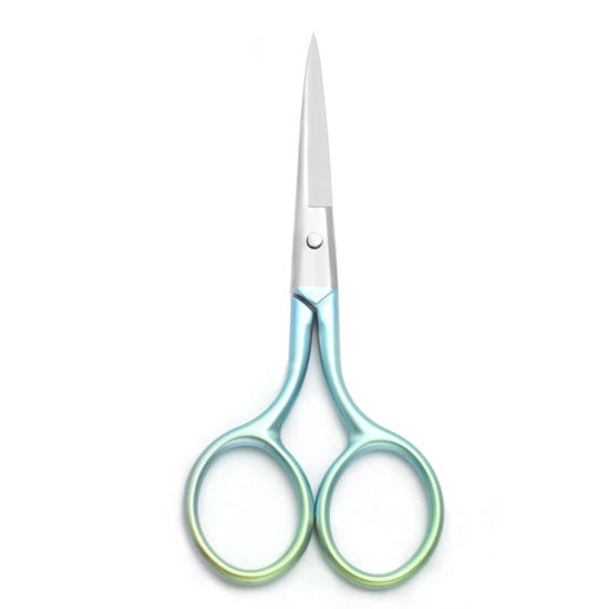 Picture of Motanar Multicolor Professional Grooming Scissors for Personal Care Facial Hair Removal and Ear Nose Eyebrow Trimming Stainless Steel Fine Straight Tip Scissors 3.9 Inch (Green)