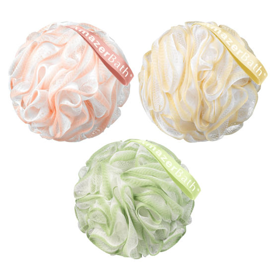 Picture of AmazerBath Loofah Sponge, Shower Loofah 60g/PCS - Body Scrubber Loofa Set of 3 Cotton Candy Trio, Bath Sponge for Men and Women
