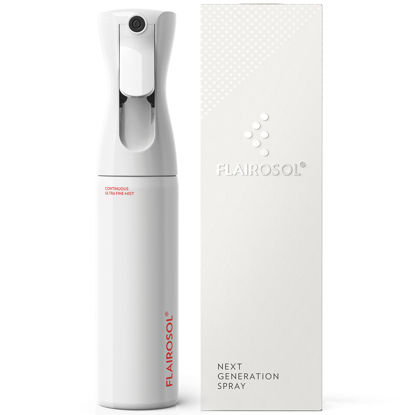 Picture of FLAIROSOL - The Original, Spray Bottle for Hair, Continuous Ultra Fine Water Mist Sprayer for Hairstyling, Barbers, Salons, Cleaning, Plants, 10.1oz/300ml (White Bottle-Coral Print)