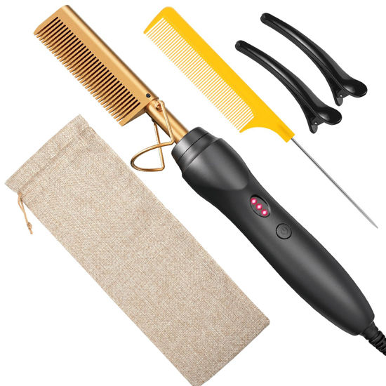 Picture of Hot Comb Hair Straightener Heat Pressing Combs - Ceramic Electric Hair Straightening Comb for Natural Black Hair Beard Wigs Holiday Gift