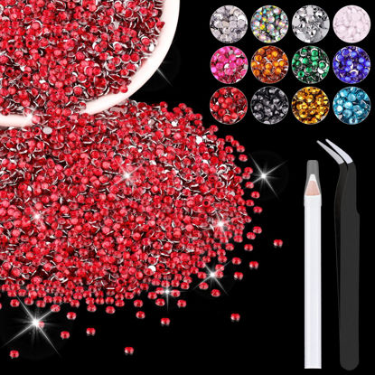 Picture of 5000PCS 3mm Resin Rhinestones in Bulk (Red), Bedazzling Flatback Crystals for Crafts DIY Nail Decoration, Gems Charms for Tumbler Shoes Clothing Fabric with Pickup Pen and Tweezers