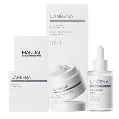 Picture of LANBENA 3 in 1 Blackhead Removing Set, Pore Strips 30g+Pore Serum 30ml+Removal Strip Paper, Black Head Remover Mask for Face, Pore Minimizer & Reducer for Face, Leaving Your Skin Fresh and Clean