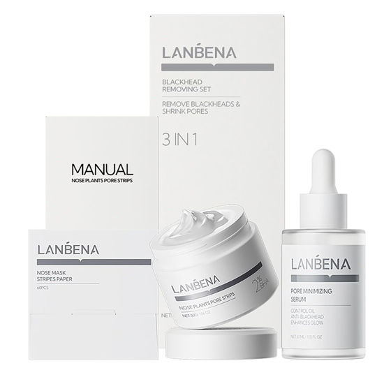 Picture of LANBENA 3 in 1 Blackhead Removing Set, Pore Strips 30g+Pore Serum 30ml+Removal Strip Paper, Black Head Remover Mask for Face, Pore Minimizer & Reducer for Face, Leaving Your Skin Fresh and Clean