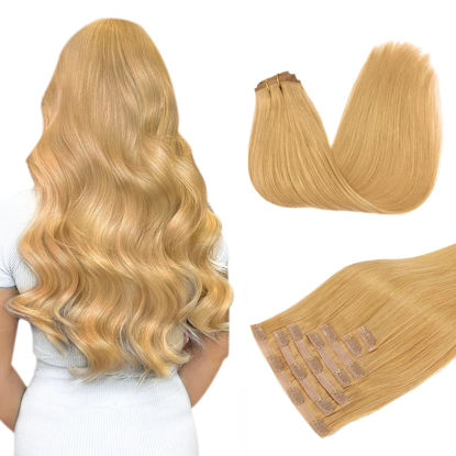 Picture of DOORES Hair Extensions Seamless Clip in Hair Extensions, Honey Blonde110g 7pcs 14 Inch, Hair Extensions Clip in Human Hair Extensions Straight Trick Hair Seamless Invisi Edge Hair Extensions