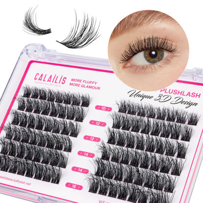 Picture of CALAILIS Cluster Lashes, 3D Fluffy Lash Clusters DIY Lash Extensions 96Pcs Soft Eyelash Clusters Super Thin Band Comfortable and Reusable Eco-Friendly Wispy Individual Lashes (BDD04, 10-16MIX)