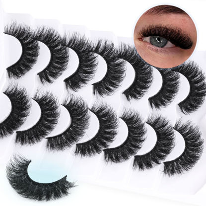 Picture of 18mm Fluffy False Eyelashes Wispy Mink Lashes 8D Strip Eye Lashes Pack Long Fake Lashes Extension Look by Geeneiya, 7 Pairs