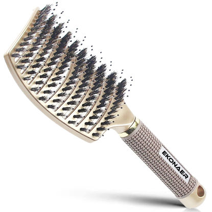 Picture of EKONAER Detangling Brush Boar Bristle Hair Brush,Suitable for Men, Women & Kids’ Long Curly Wet or Dry Hair,EKONAER Hairbrush for Thick Make Hair Shiny & Healthier(Gold)