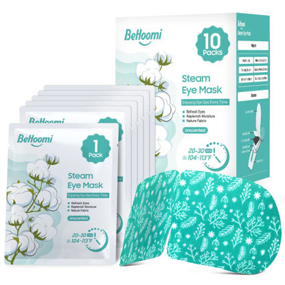 Picture of BeHoomi Steam Eye Mask, 10 Packs Heated Eye Mask, Self Heating Disposable SPA Warm Compress for Eyes Sleep Mask, Soothing Moist Heat Eye Masks, Travel Essentials & Relaxation Gifts (Unscented)