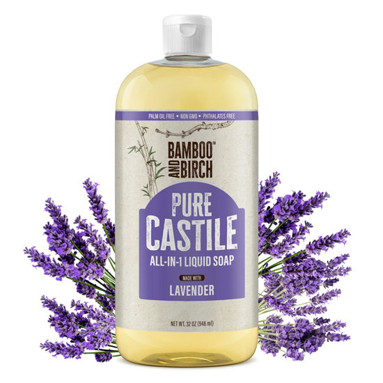 Picture of BAMBOO AND BIRCH Pure Castile Soap Liquid Organic, Certified Palm Oil Free Natural Soap, Lavender, 32 oz