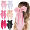 Picture of Unbednigt Hair Bows for Women, 6 PCS Silky Satin Hair Clips, Large Bow Hair Barrettes, Oversized Long Tail, Pink Color, Metal Bow Hair Clips, Aesthetic Hair Accessories