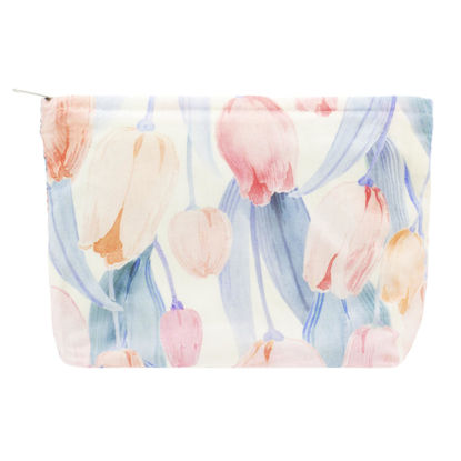 Picture of PAZIMIIK Floral Makeup Bag Large Cotton Zipper Pouch for Purse Travel Canvas Make Up Organizer for Women Cosmetic,Tulip Pink
