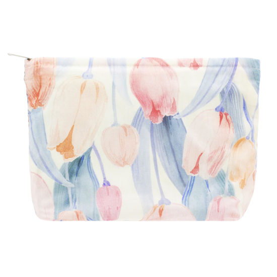 Picture of PAZIMIIK Floral Makeup Bag Large Cotton Zipper Pouch for Purse Travel Canvas Make Up Organizer for Women Cosmetic,Tulip Pink
