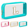 Picture of UIXIZQ Personalized Initial Letter Clear Makeup Bag,Preppy Small Nylon&PVC Cosmetic Zipper Bag with Chenille Letter,Travel Skincare Toiletry Bag,Monogram Christmas Gift for Teen Girls Women,L