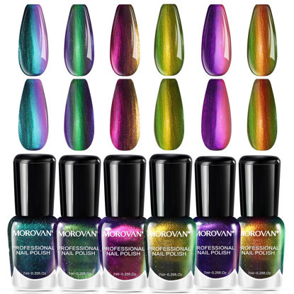 Picture of Morovan Fingernail Nail Polish Set: Holographic Metallic Lacquer Air Dry Nail Polish Regular Nail Polish Pack 0.25oz Glitter Finger Nail Polish Bulk Toenail Polish Kit Gift for Women