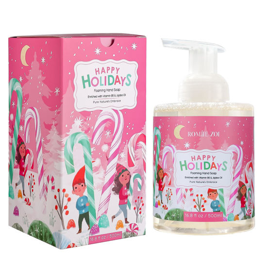 Picture of ROMIIE ZOI Christmas Foaming Hand Soap with Gift Box- Happy Holidays, Infused with Peppermint - 500ml/ 16.8oz