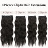 Picture of KooKaStyle Clip in Synthetic Hair Extensions Long Wavy 4PCS Thick Hairpieces Brunette Brown Fiber Double Weft Natural Hair Extensions 20 Inch for Women