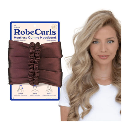 Picture of RobeCurls Heatless Hair Curler Set - Satin Curling Headband for Natural, No-Heat Curls - Sleep in Overnight Styling Tool with 2 Scrunchies for Women - Easy and Gentle on Hair (Mocha)