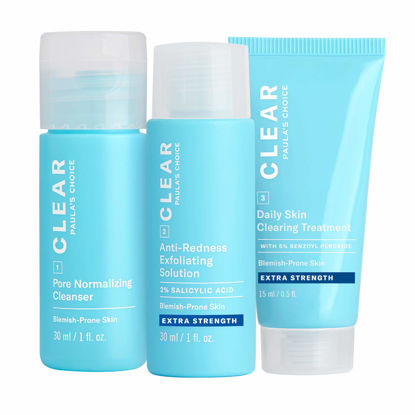 Picture of Paula's Choice Blemish Control, CLEAR Extra Strength Acne Travel Kit, 2% Salicylic Acid & 5% Benzoyl Peroxide for Severe Acne, Redness Relief, Two Week Trial Size
