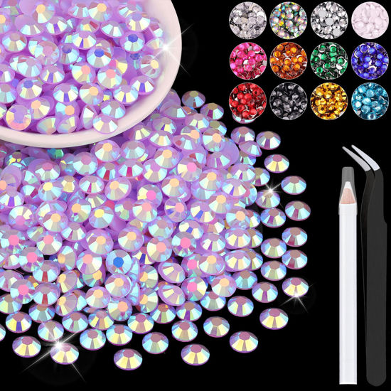 Picture of 2500PCS 5mm Resin Jelly Rhinestones in Bulk (Lavender Purple AB), Bedazzling Flatback Crystals Rhinestones for Crafting DIY Nail Decoration, Gems Diomand Charms for Tumbler Shoes Clothing Fabric