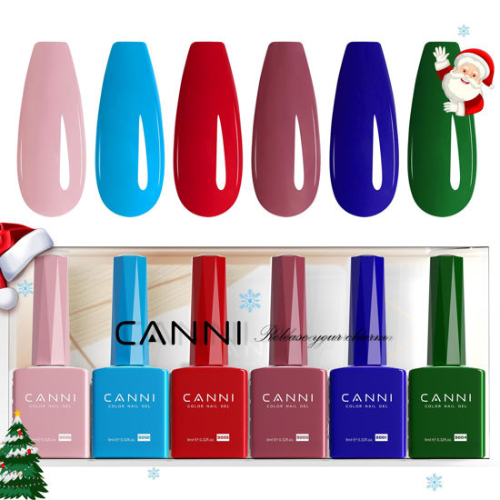 Picture of CANNI 6Pcs 9ml Gel Nail Polish Set- Pink Blue Red Deep Emerald Green Light Blue Gel Polish Kit Colors DIY at Home Salon Christmas New Year's Gifts for Girls