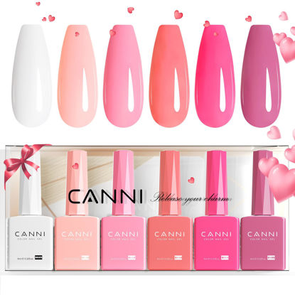 Picture of CANNI 6Pcs 9ml Pink Gel Nail Polish Set- Hot Pink Gel Polish Kit DIY at Home Salon Valentines Day Christmas New Year's Gifts for Girls