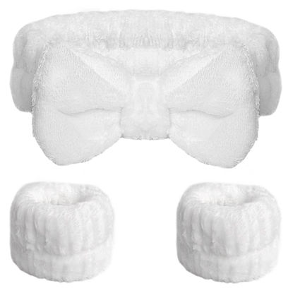 Picture of WSYUB Spa Headband and Wristband Set, Face Wash Headband, Makeup Skincare Headband Wrist Bands for Washing Face, White