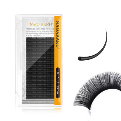 Picture of NAGARAKU Eyelash Extensions Individual Lashes 0.07mm C curl 13mm Classic Super Matte Black Soft Natural Faux Mink 16 rows Stable curl