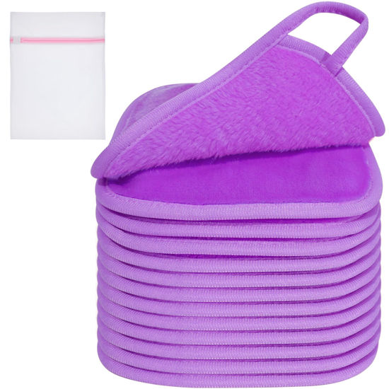 Picture of KODAMO Makeup Remover Cloth, Reusable Makeup Remover Pads Washable Travel Bag, Microfiber Makeup Removal Face Wash Cloths with Just Water, 12 Pack/Violet