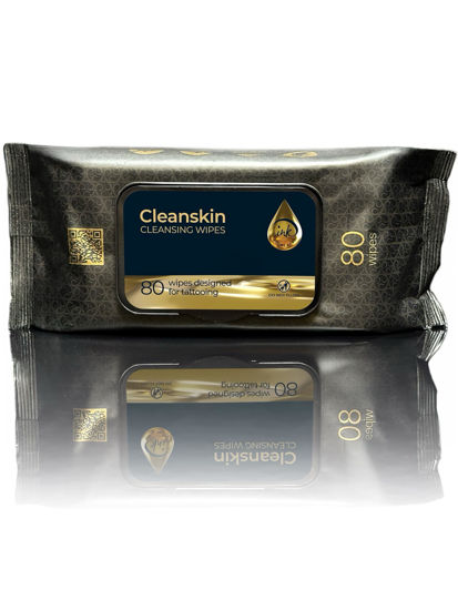 Picture of CleanSkin Cleansing Green Soap Tattoo Wipes All in One Solution Tattoo Wipes for during Tattooing | Tattoo Aftercare | Green Soap for Tattooing